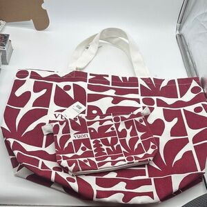 Vuori Red and White 2025 limited holiday Tote Bag with make-up pouch